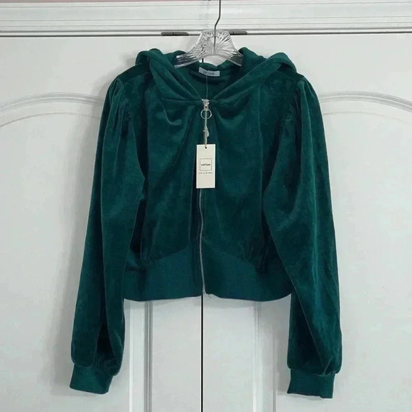 Reflex Green Zip Front Velour Hoodie - Picture 11 of 14